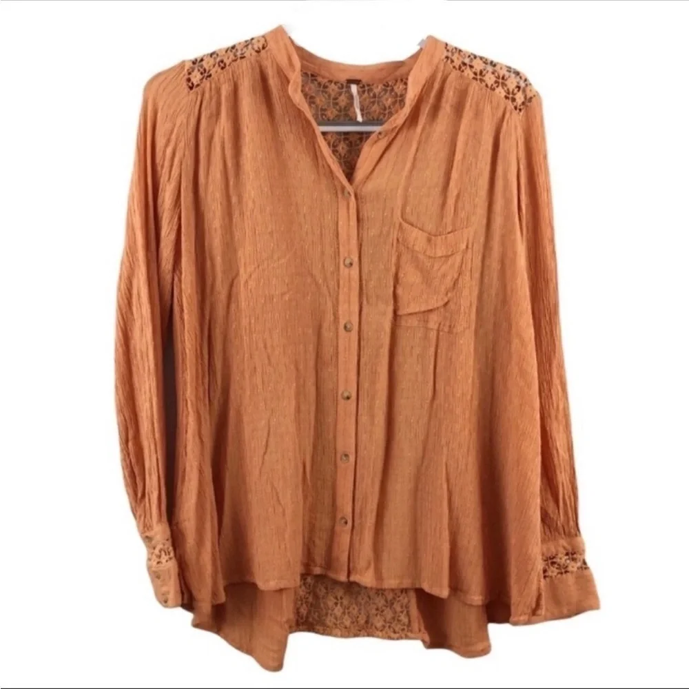 Free People Button Down Shirt Tunic Boho